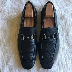 Magnanni Black Leather Horsebit Loafer 